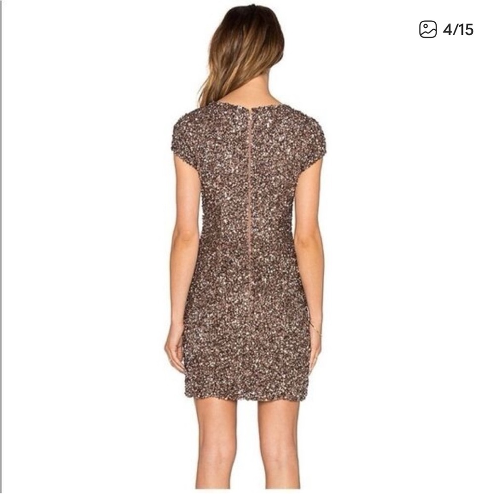 Parker Rose-Gold Sequin V-Neck Mini Dress - Picture 3 of 11